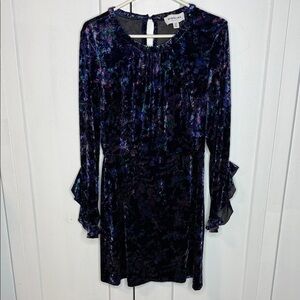 Highline Collective Medium Velour Velvet Long Sleeve Dress - Purple Floral